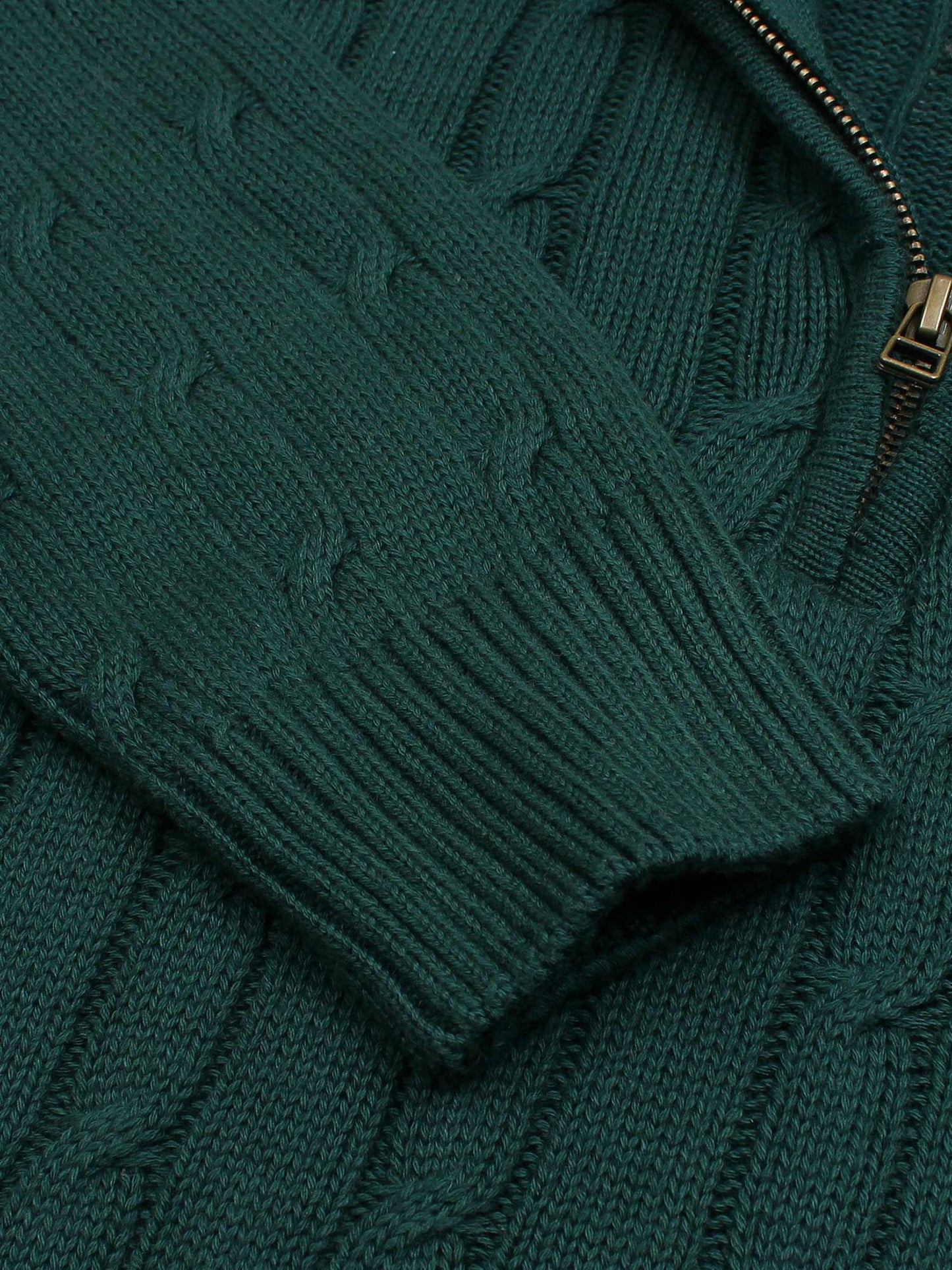 RL Cable-Knit Half Zipper Cotton Sweater (green)