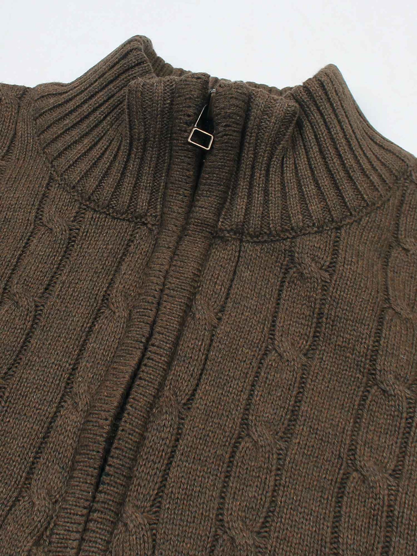 RL Cable-Knit Half Zipper Cotton Sweater (brown)