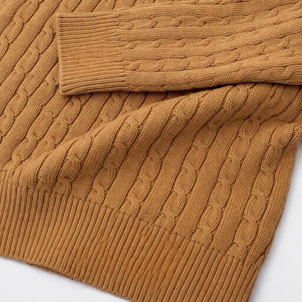 RL IMPORTED SINGLE PONY CABLE KNIT SWEATER (CAMEL)