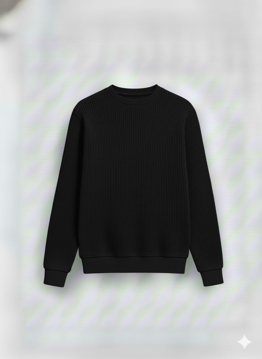 2 Pieces Waffle Knit SweatShirt ( Black + Sky Blue )