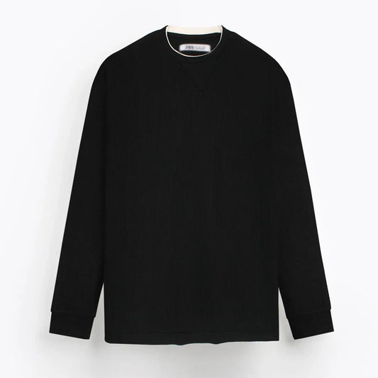 Z.A.R.A PREMIUM THERMAL COTTON CONTRAST TRIM SWEATSHIRT (BLACK)