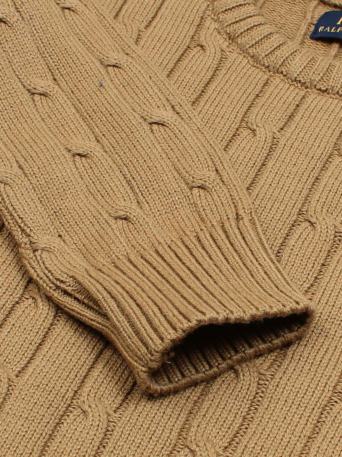 RL Cable-Knit Cotton Sweater (camel) brown pony