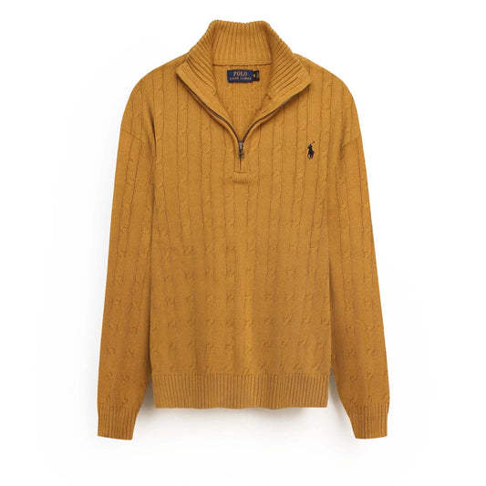RL Cable-Knit Half Zipper Cotton Sweater (mustard)