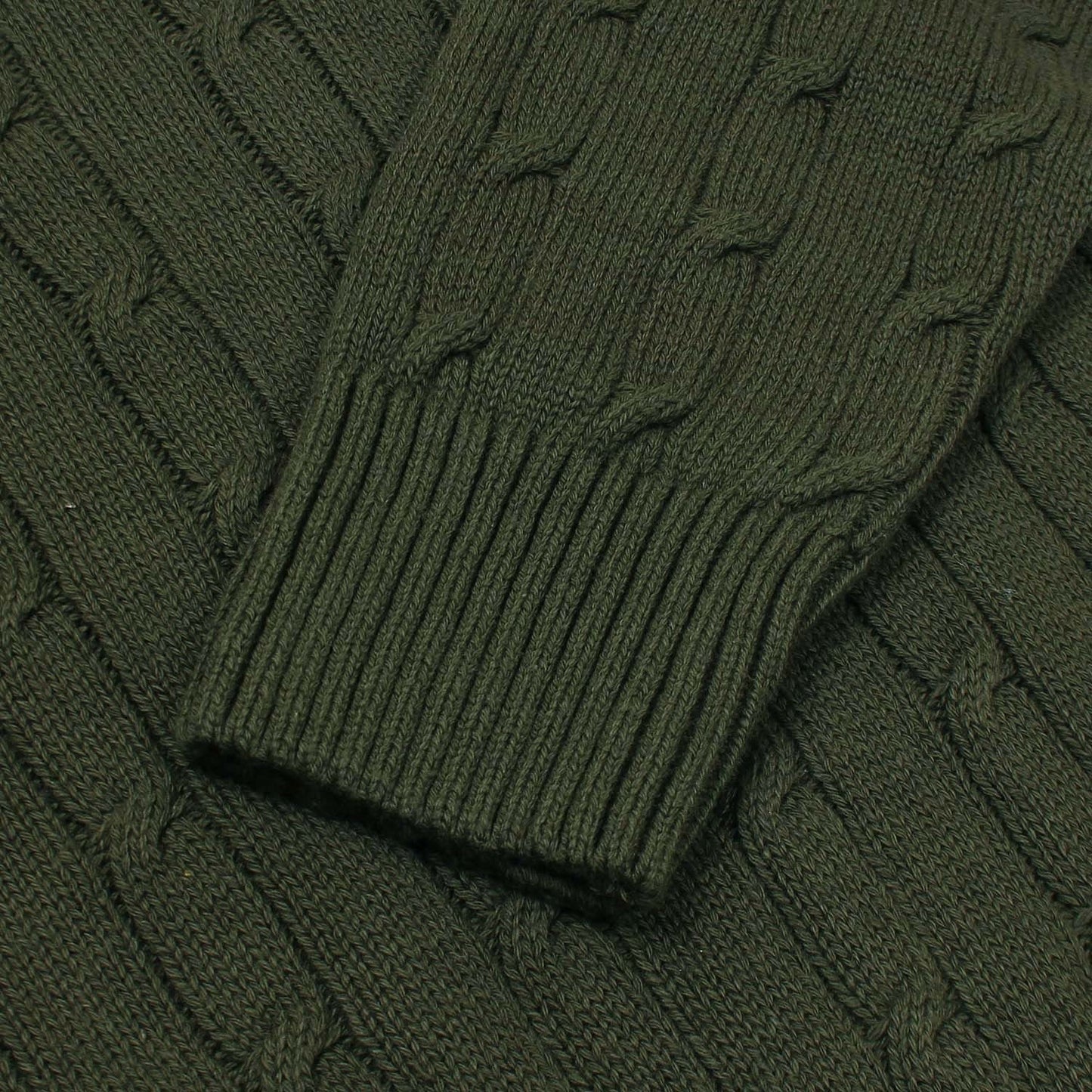 RL Cable-Knit Half Zipper Cotton Sweater (olive green)
