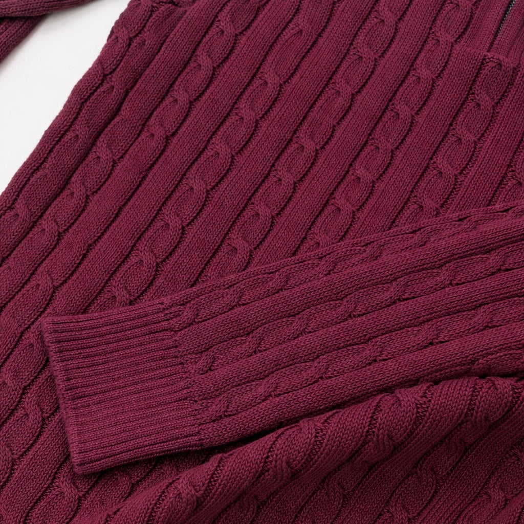 RL IMPORTED SINGLE PONY CABLE KNIT SWEATER (MAROON)
