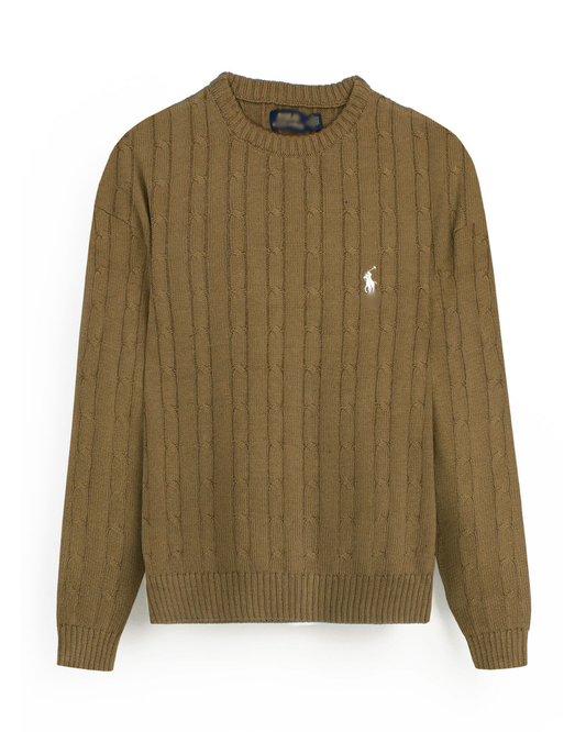 RL Cable-Knit Cotton Sweater (brown) white pony