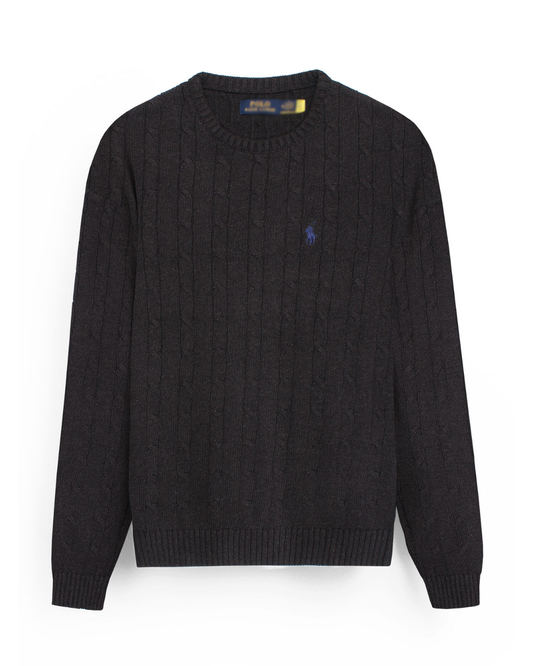 RL Cable-Knit Cotton Sweater (Charcoal)