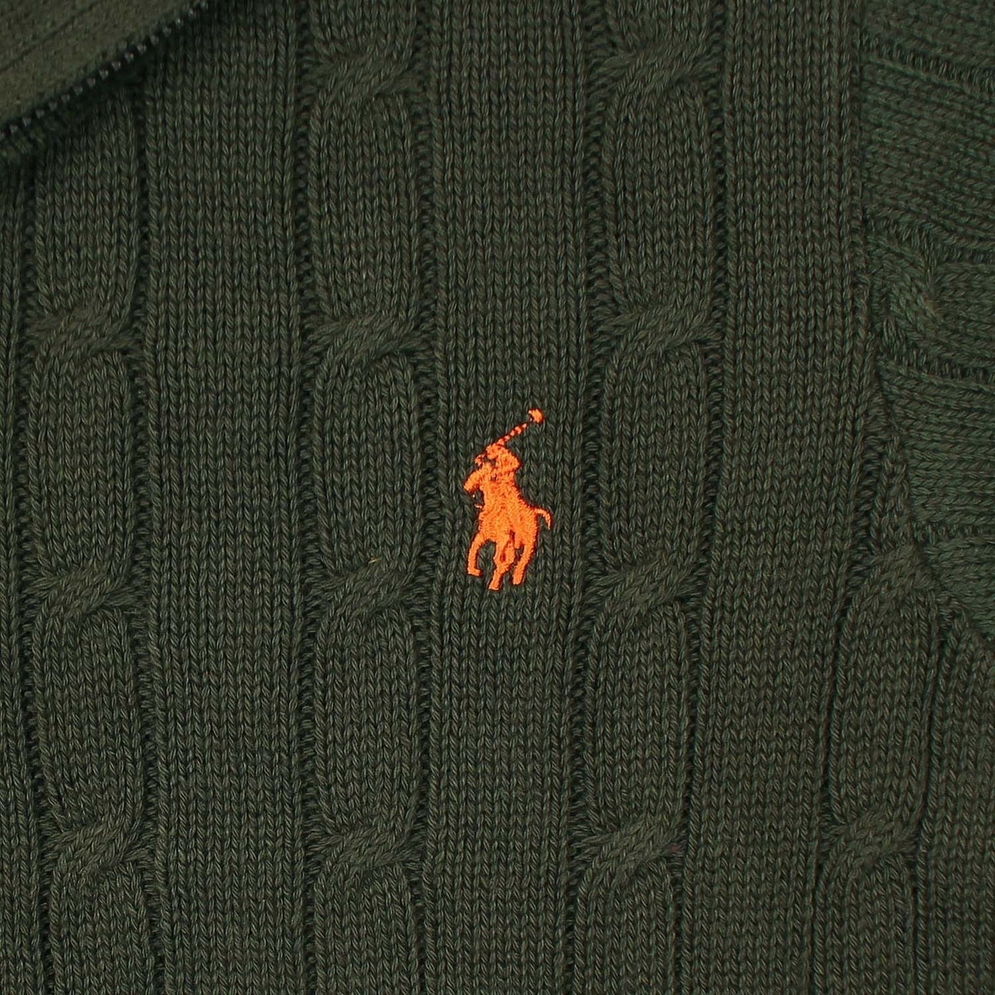 RL Cable-Knit Half Zipper Cotton Sweater (olive green)