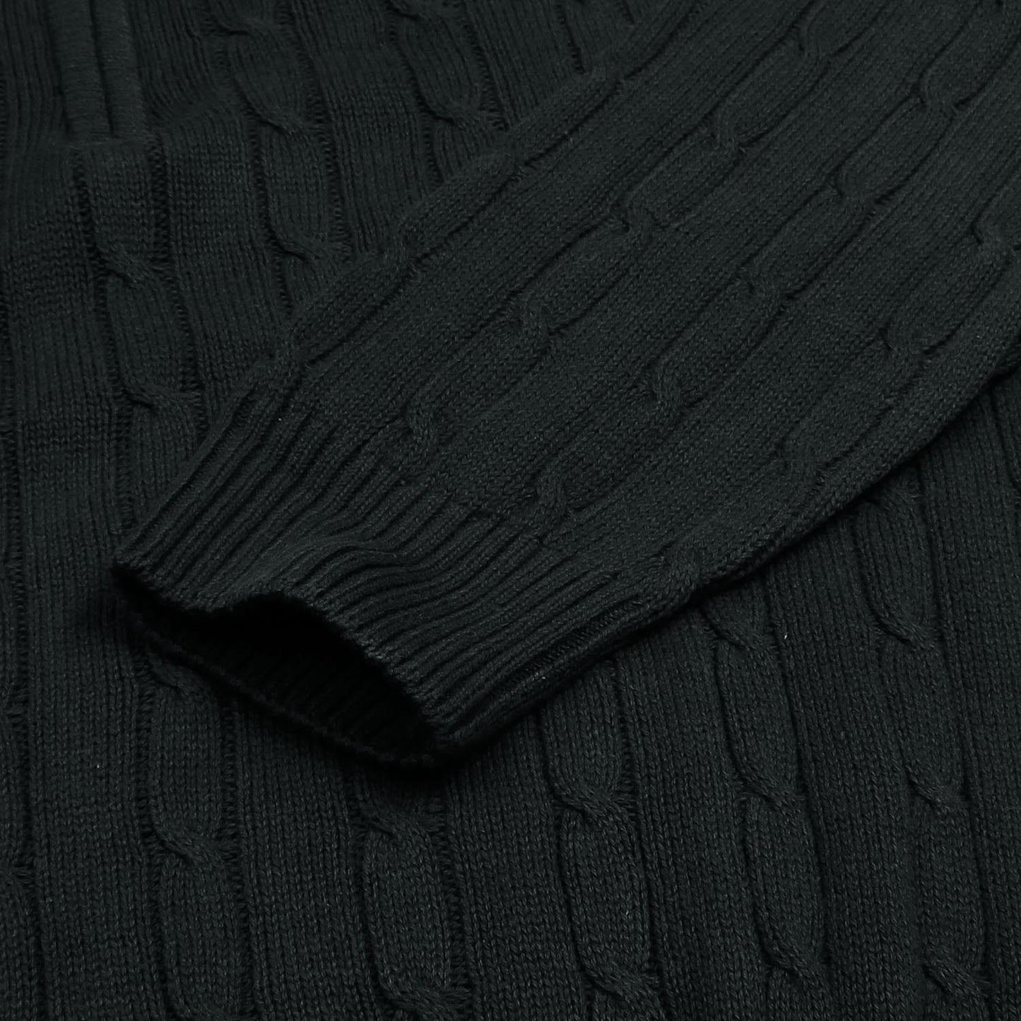 RL Cable-Knit Half Zipper Cotton Sweater (black)