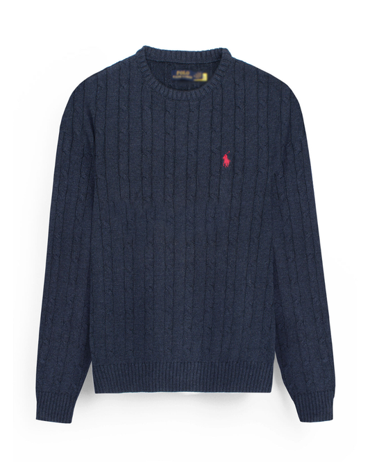 RL Cable-Knit Cotton Sweater (heather navy)
