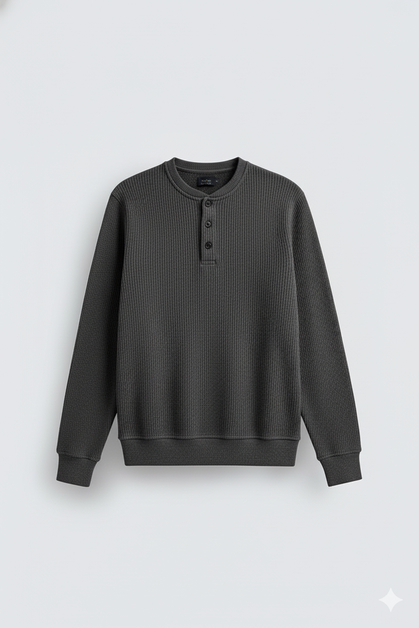 2 Pieces Waffle Knit Henley Pack (  Charcoal + Dark Brown )