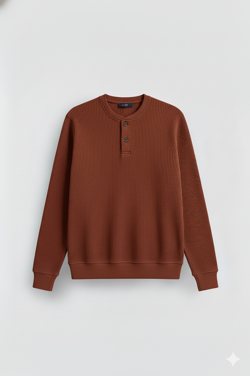 2 Pieces Waffle Knit Henley Pack ( Rust + Black )
