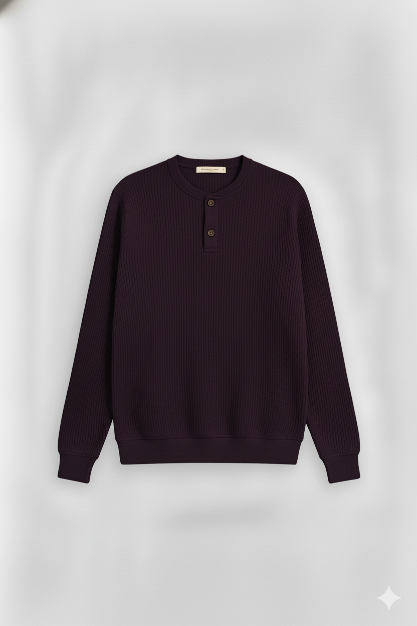 2 Pieces Waffle Knit Henley Pack ( Rust + Midnight Plum )
