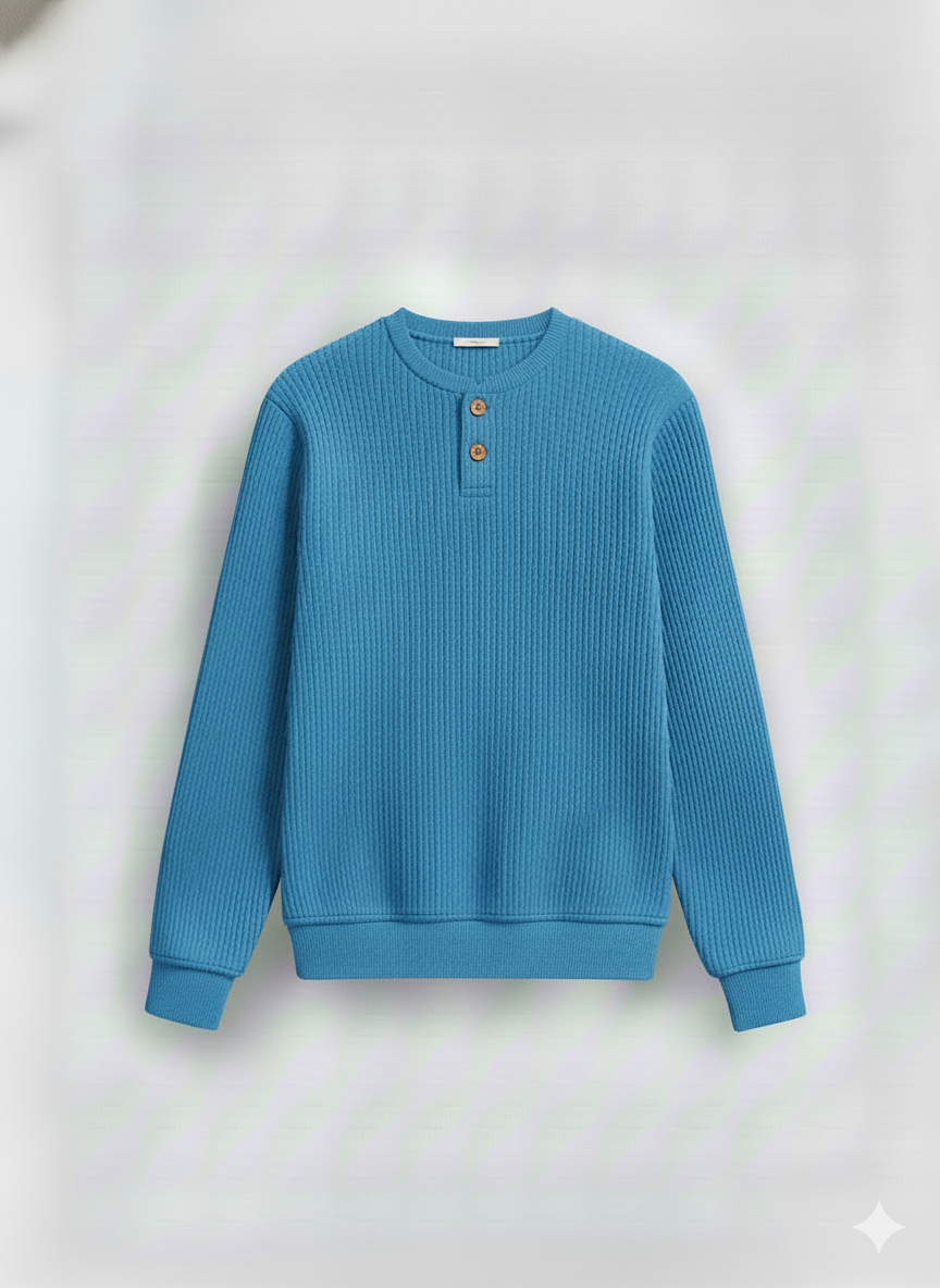2 Pieces Waffle Knit Henley Pack ( Sky Blue + Navy )