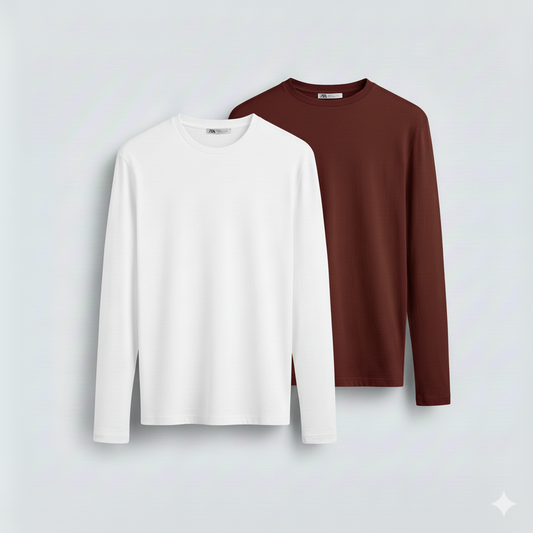 2 Pieces Full Sleeves T-Shirt ( WHITE & MAROON)
