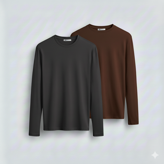 2 Pieces Full Sleeves T-Shirt ( BROWN & DARK GRAY )