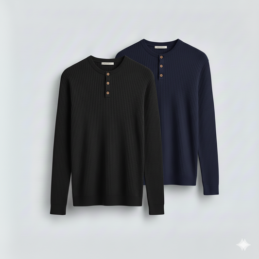 Dual-Knit Henley Pack (Black & Navy)