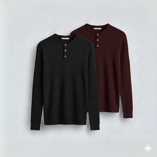 Dual-Knit Henley Pack (Black & Maroon)