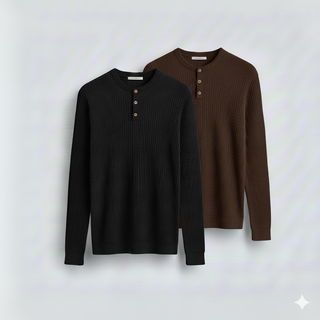 Dual-Knit Henley Pack (Black & Dark Brown)