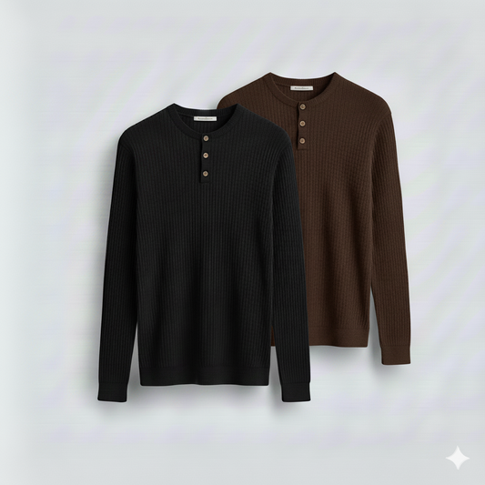 Dual-Knit Henley Pack (Black & Dark Brown)