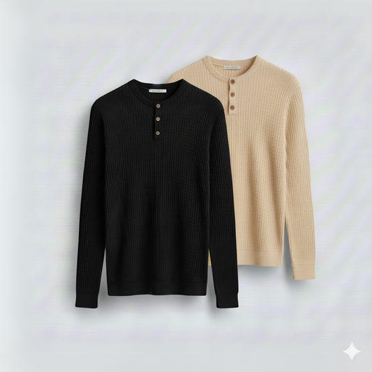 Dual-Knit Henley Pack (Black & Cream)