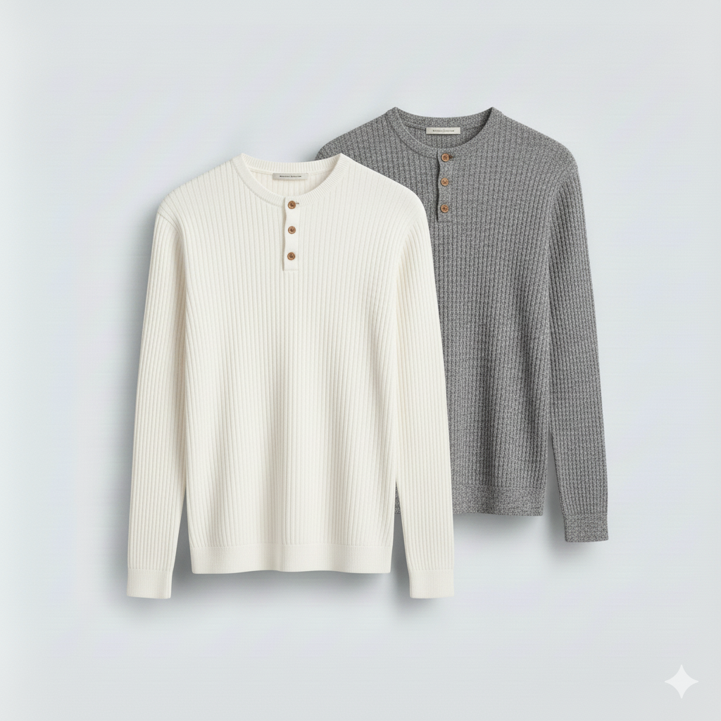 Dual-Knit Henley Pack (White & Gray)