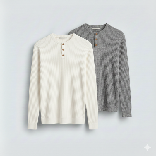 Dual-Knit Henley Pack (White & Gray)