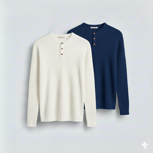 Dual-Knit Henley Pack (White & Navy)