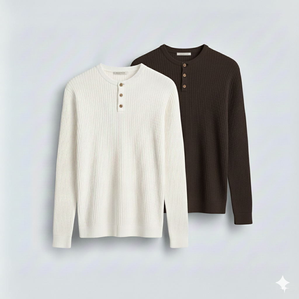 Dual-Knit Henley Pack (White & Dark Brown)