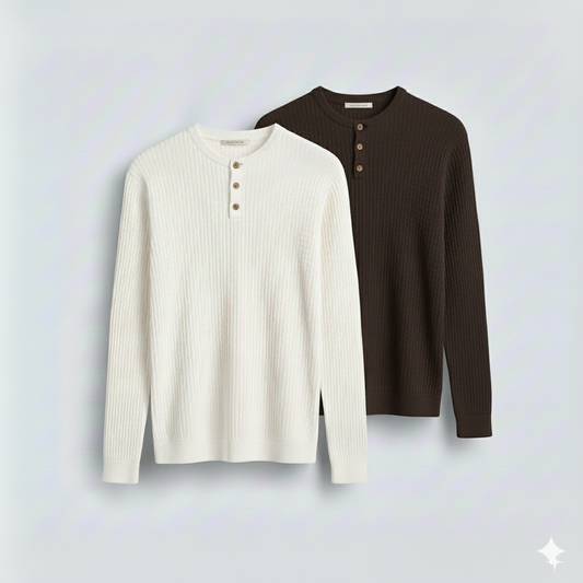 Dual-Knit Henley Pack (White & Dark Brown)