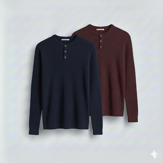 Dual-Knit Henley Pack (Navy & Maroon)