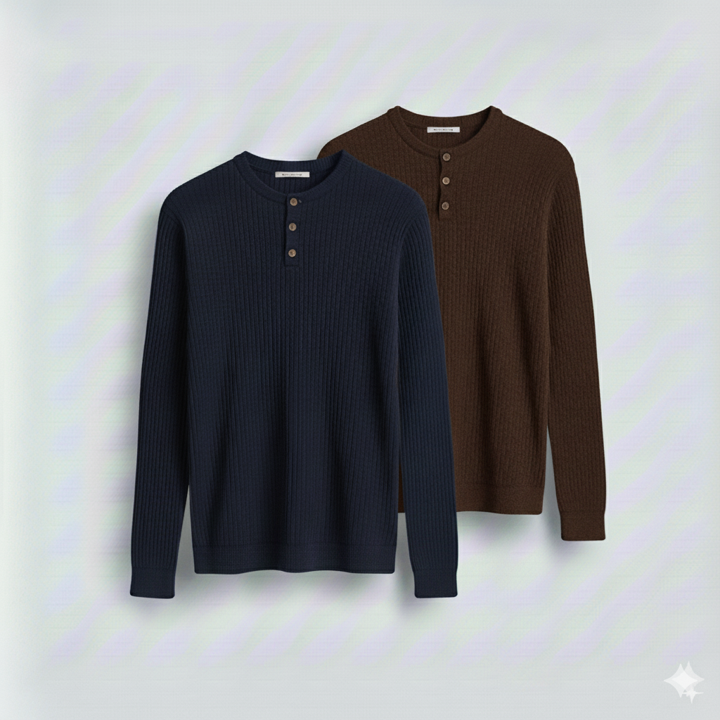 Dual-Knit Henley Pack (Navy & Dark Brown)