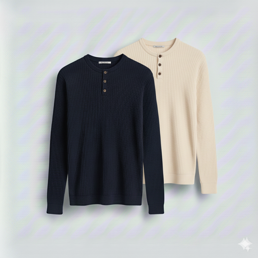 Dual-Knit Henley Pack (Navy & cream)