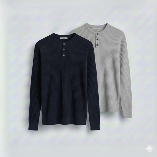 Dual-Knit Henley Pack (Navy & Gray)