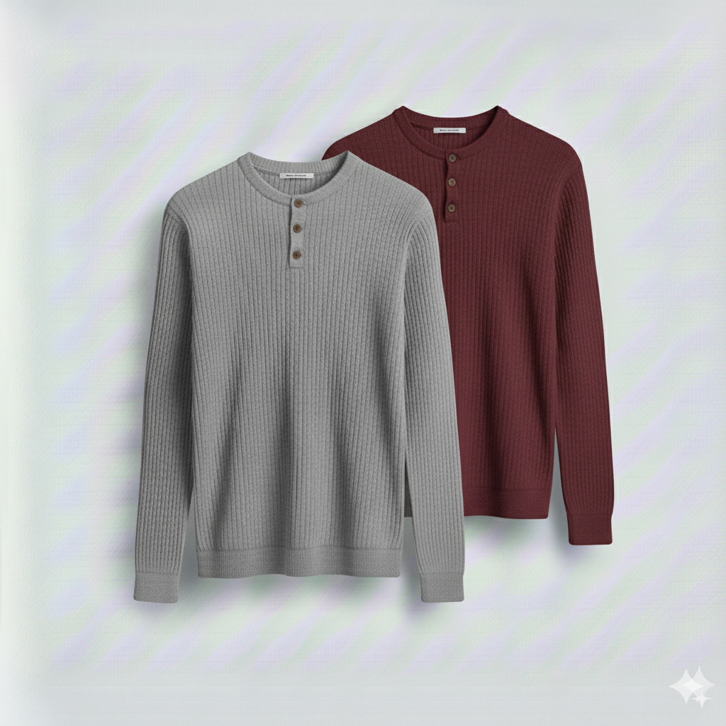 Dual-Knit Henley Pack (Gray & Maroon)