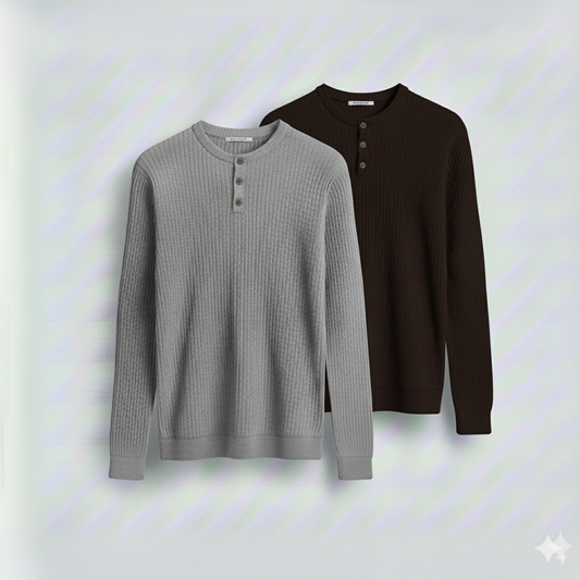 Dual-Knit Henley Pack (Gray & Dark Brown)
