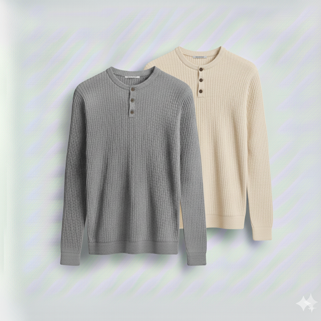 Dual-Knit Henley Pack (Gray & Cream)
