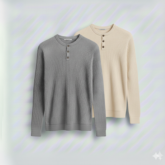 Dual-Knit Henley Pack (Gray & Cream)