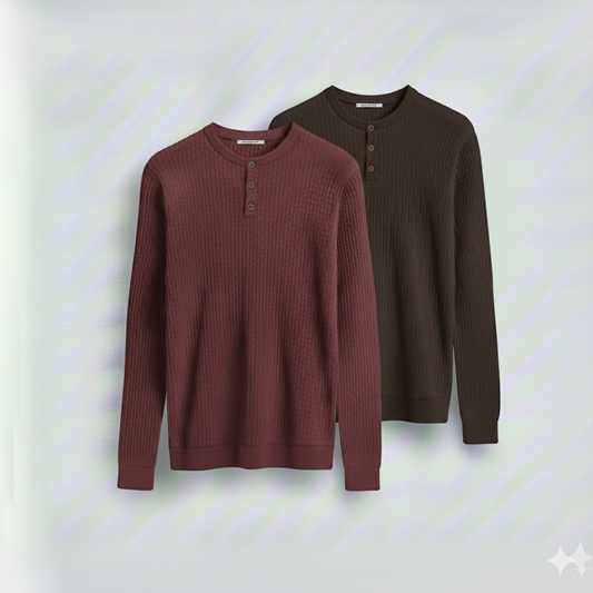 Dual-Knit Henley Pack (Maroon & Dark Brown)