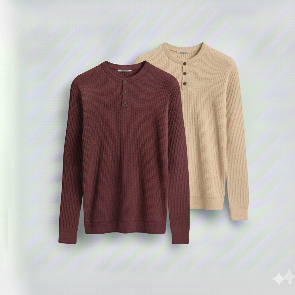 Dual-Knit Henley Pack (Maroon & Cream)