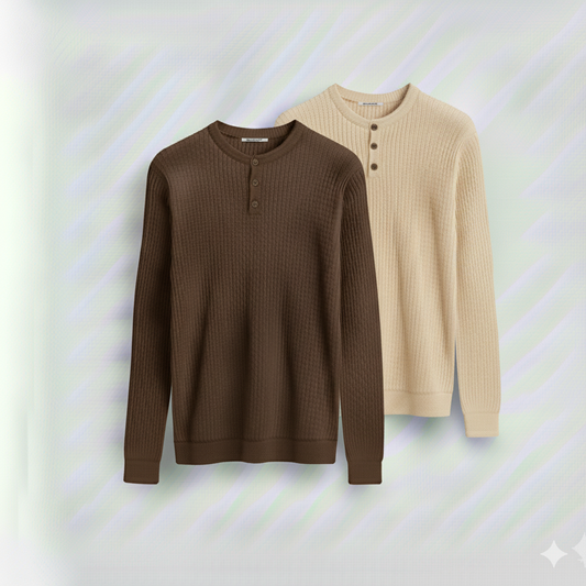 Dual-Knit Henley Pack (Dark Brown & Cream)