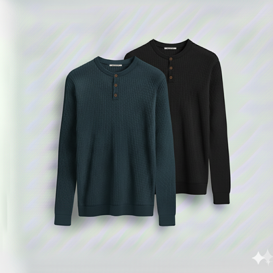 Dual-Knit Henley Pack (Black & Deep Teal)