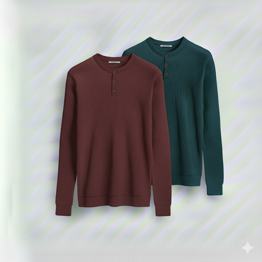 Dual-Knit Henley Pack (Maroon & Deep Teal)