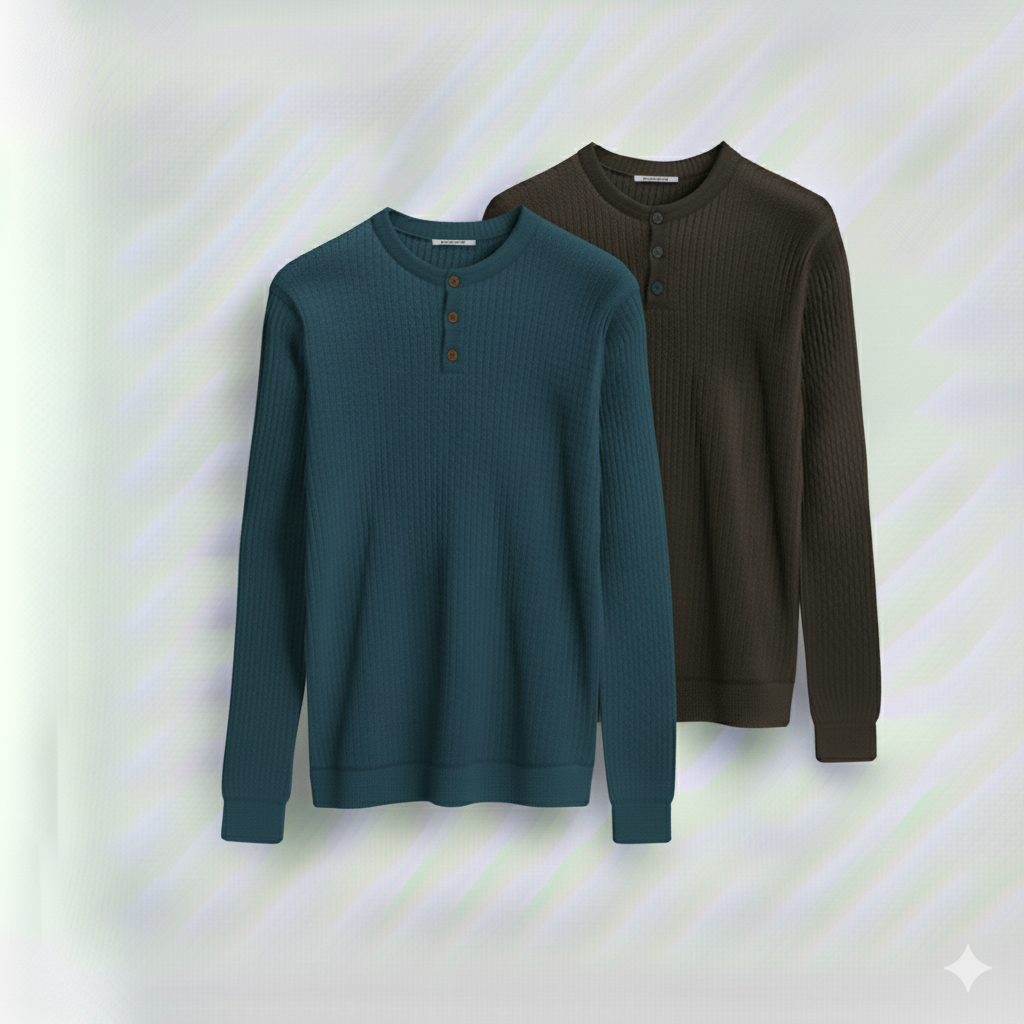Dual-Knit Henley Pack (Deep Teal & Dark Brown)
