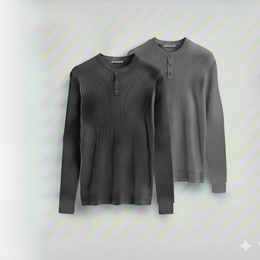 2 Pieces Waffle Knit Henley Pack ( Charcoal + Hader Gray )