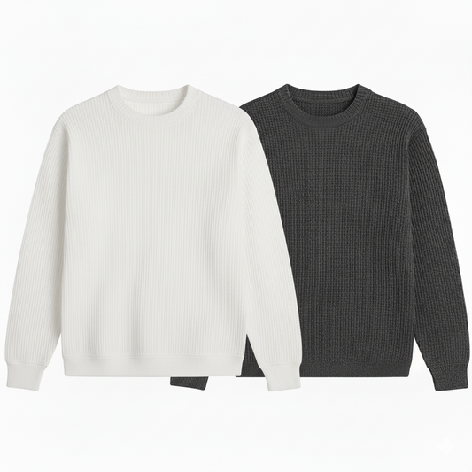 2 Pieces Waffle Knit SweatShirt ( WHITE & DARK GRAY )