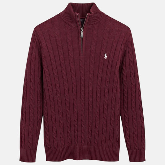 RL IMPORTED SINGLE PONY CABLE KNIT SWEATER (MAROON)