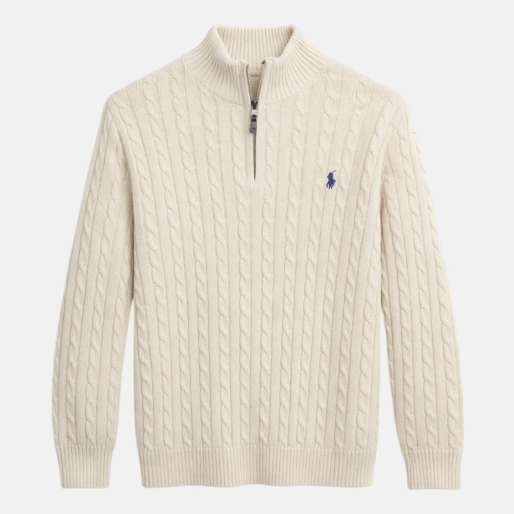 RL IMPORTED SINGLE PONY CABLE KNIT SWEATER (OFF-WHITE)