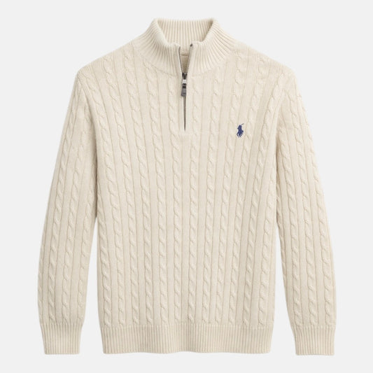 RL IMPORTED SINGLE PONY CABLE KNIT SWEATER (OFF-WHITE)